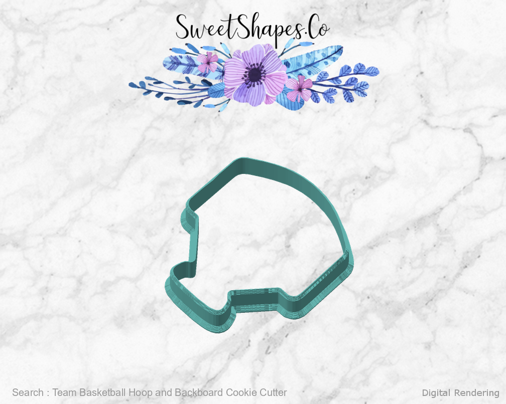 Team Basketball Hoop and Backboard Cookie Cutter — angled front view