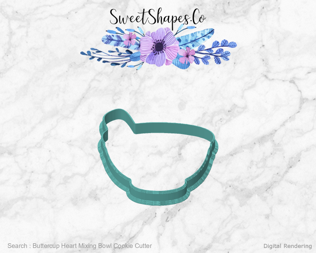 Buttercup Heart Mixing Bowl Cookie Cutter — front view
