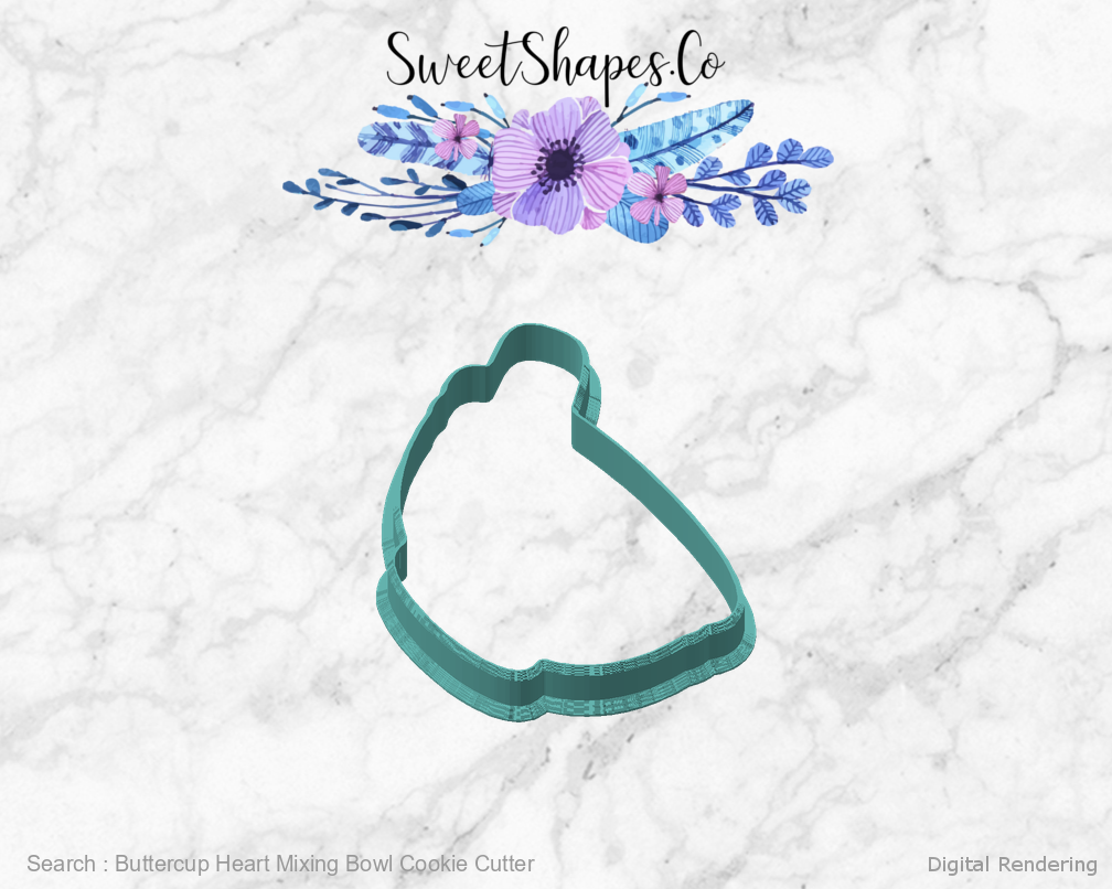 Buttercup Heart Mixing Bowl Cookie Cutter — angled front view