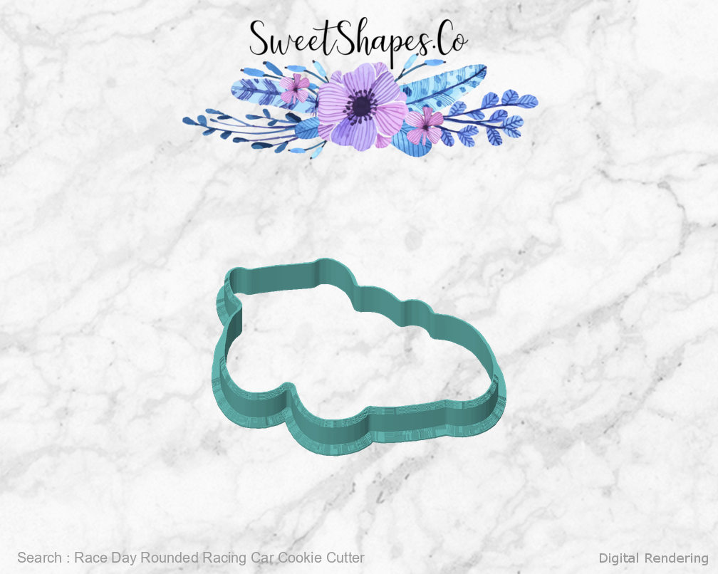 Race Day Rounded Racing Car Cookie Cutter — front view