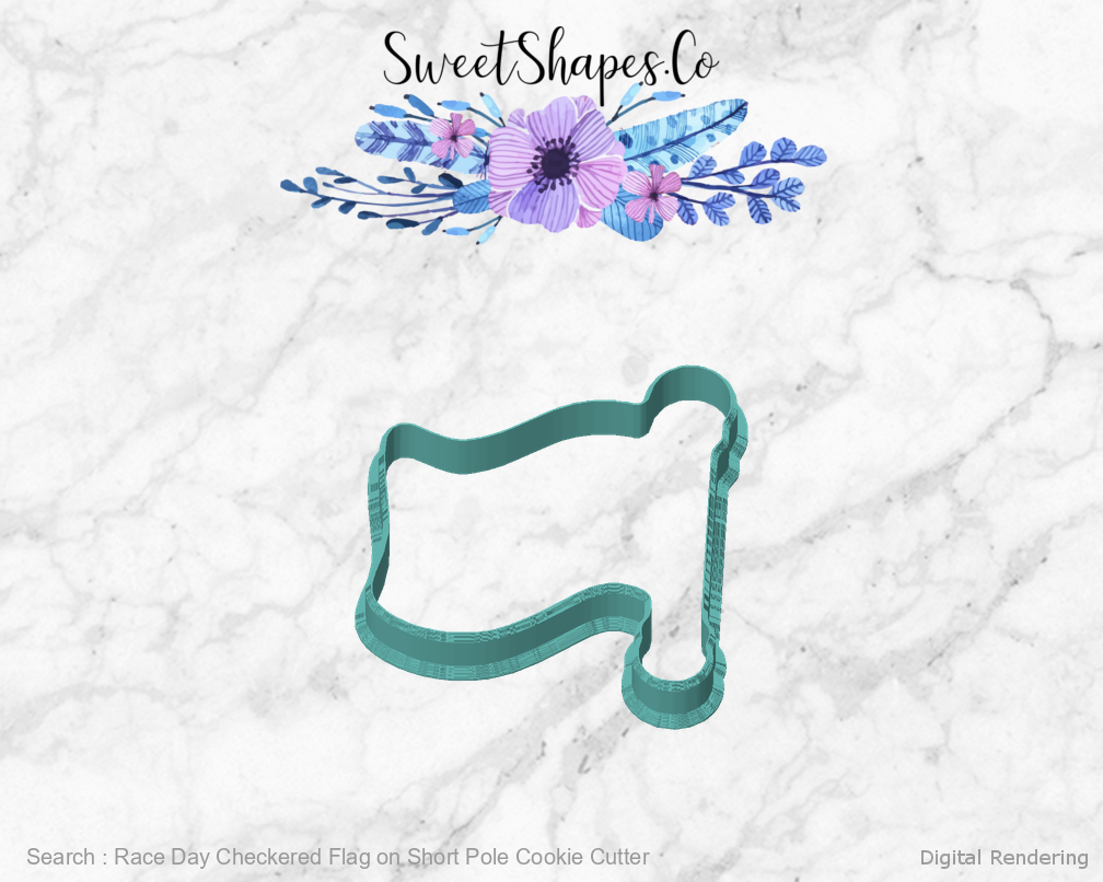 Race Day Checkered Flag on Short Pole Cookie Cutter — front view