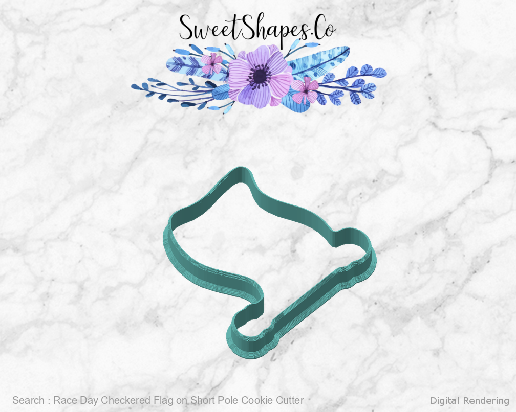 Race Day Checkered Flag on Short Pole Cookie Cutter — angled front view