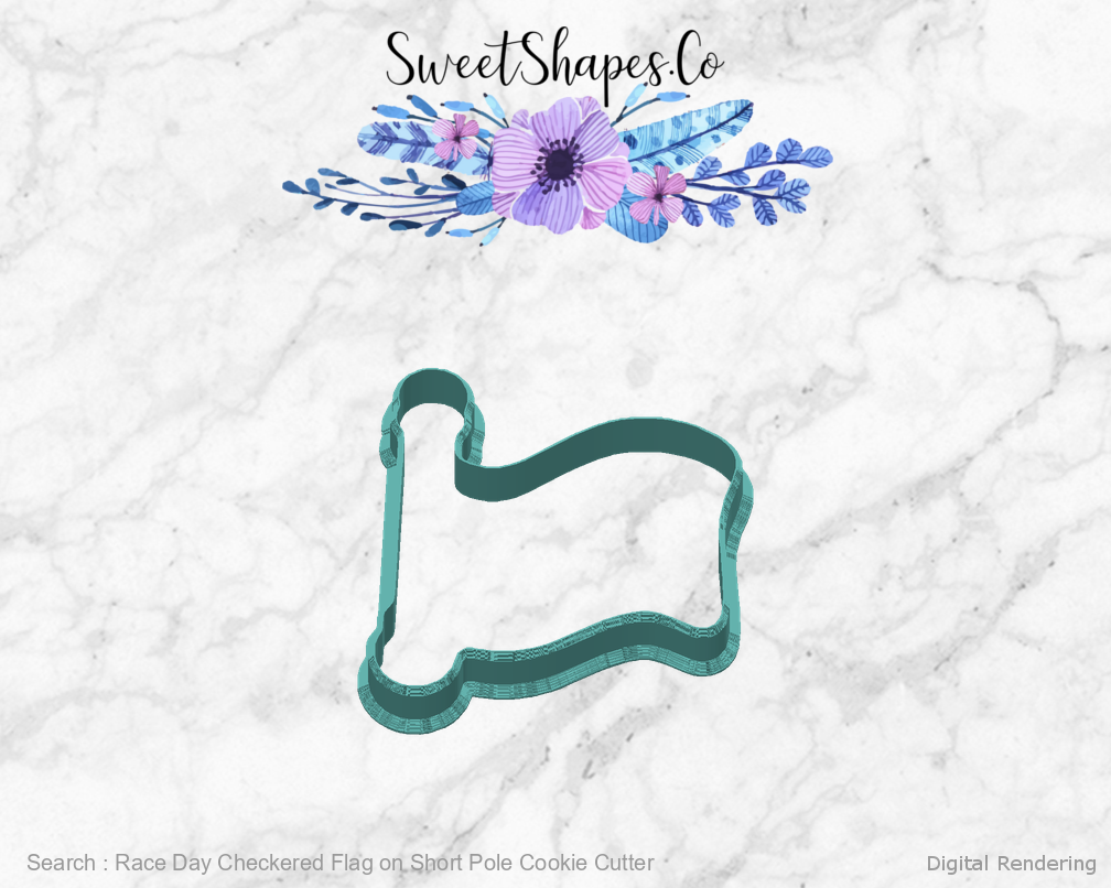 Race Day Checkered Flag on Short Pole Cookie Cutter — back view