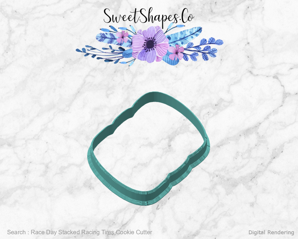 Race Day Stacked Racing Tires Cookie Cutter — angled front view