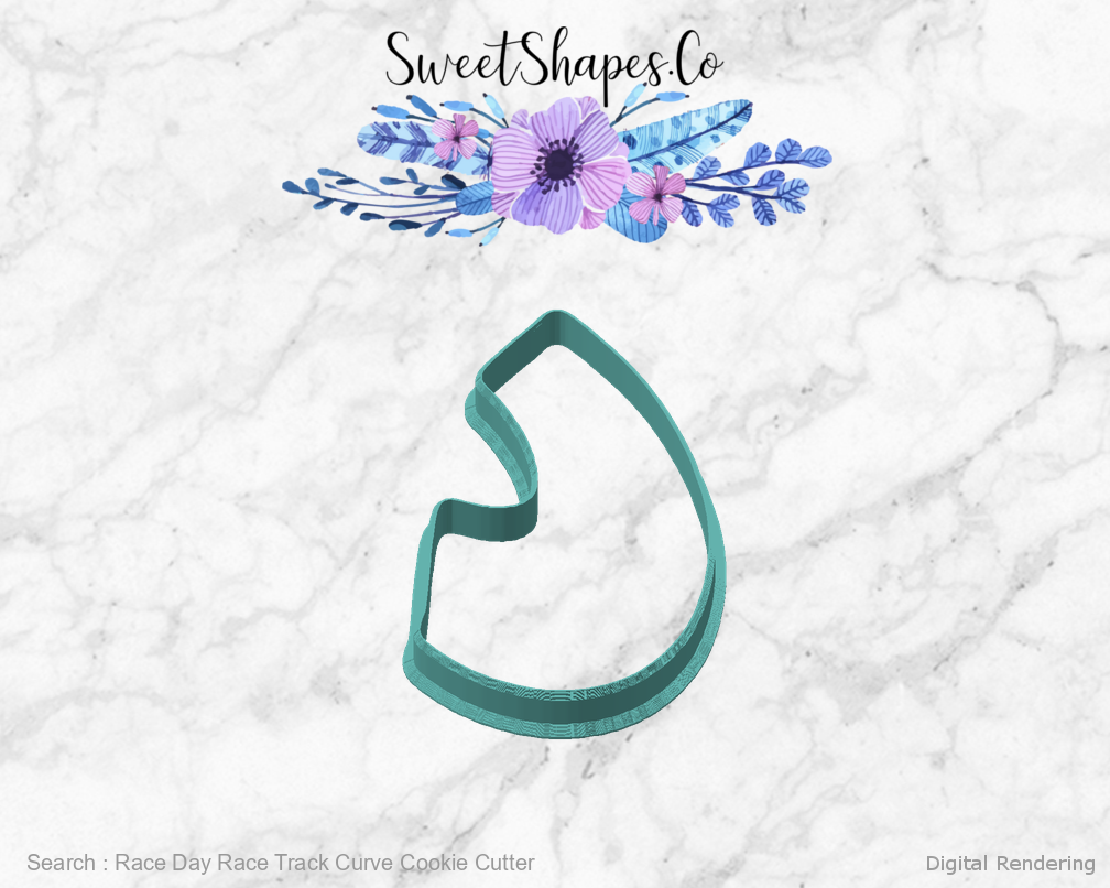 Race Day Race Track Curve Cookie Cutter — angled front view