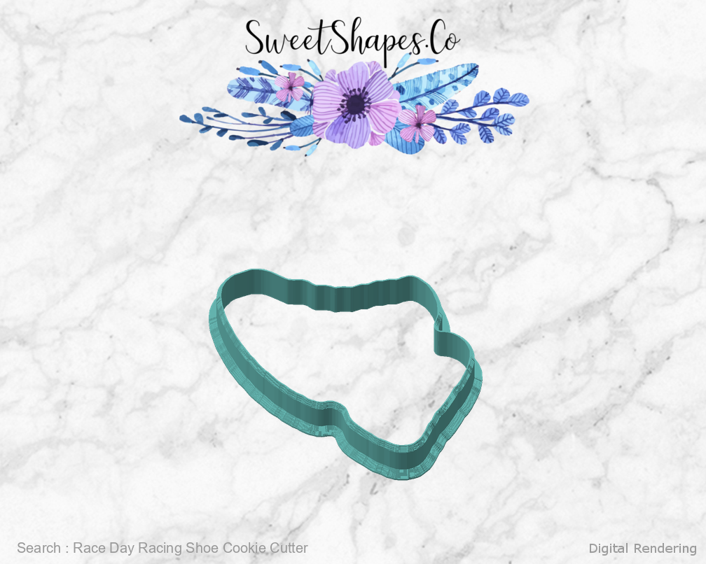Race Day Racing Shoe Cookie Cutter — angled front view