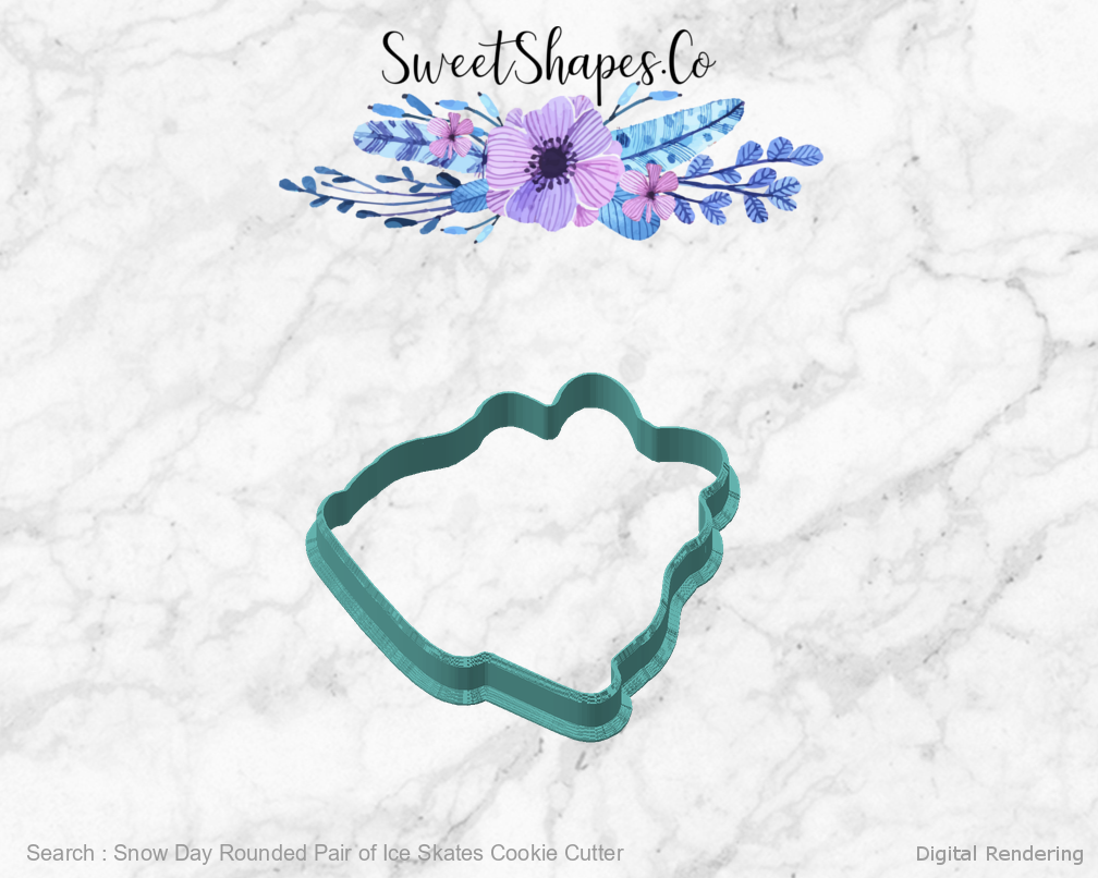 Snow Day Rounded Pair of Ice Skates Cookie Cutter — angled front view
