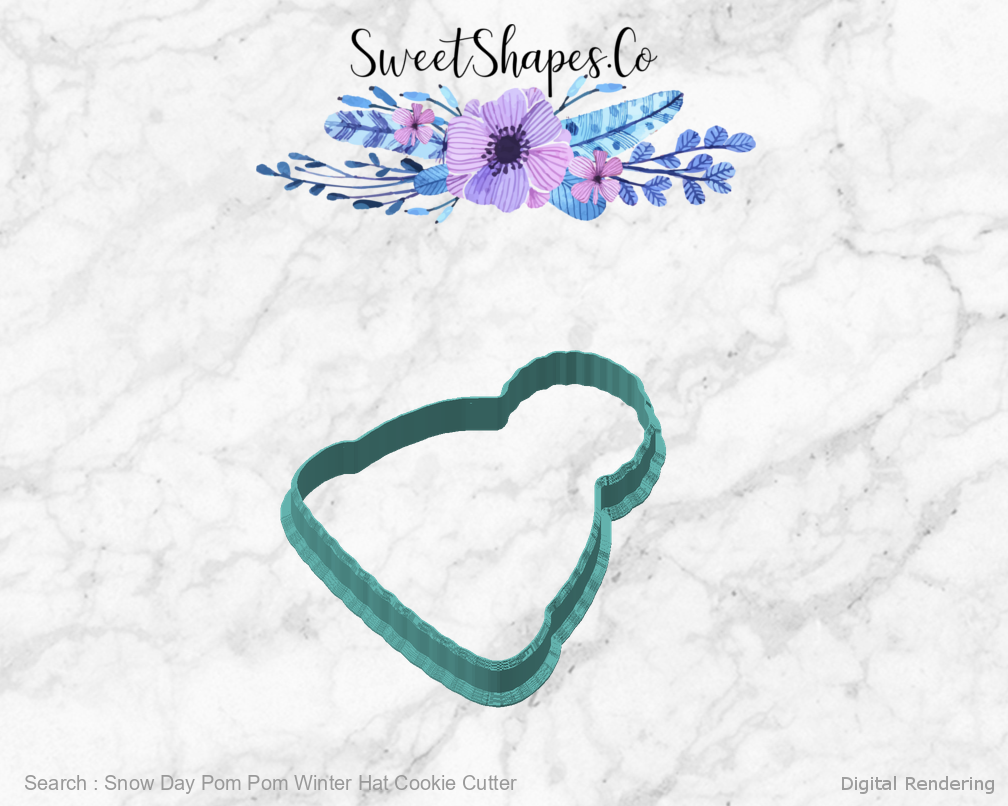 Snow Day Pom Pom Winter Hat Cookie Cutter — angled front view
