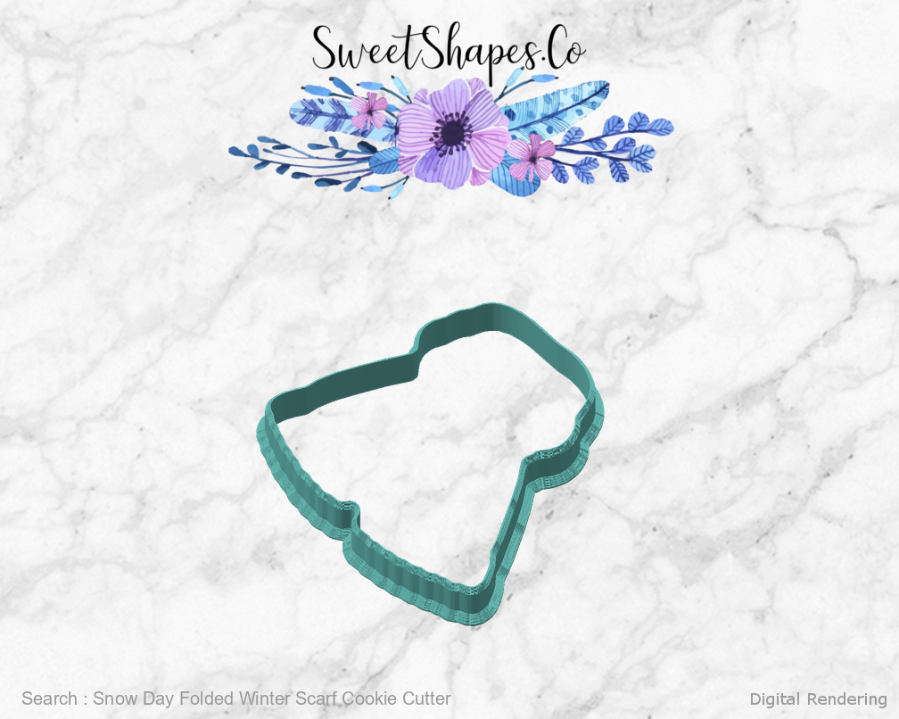 Snow Day Folded Winter Scarf Cookie Cutter — angled front view