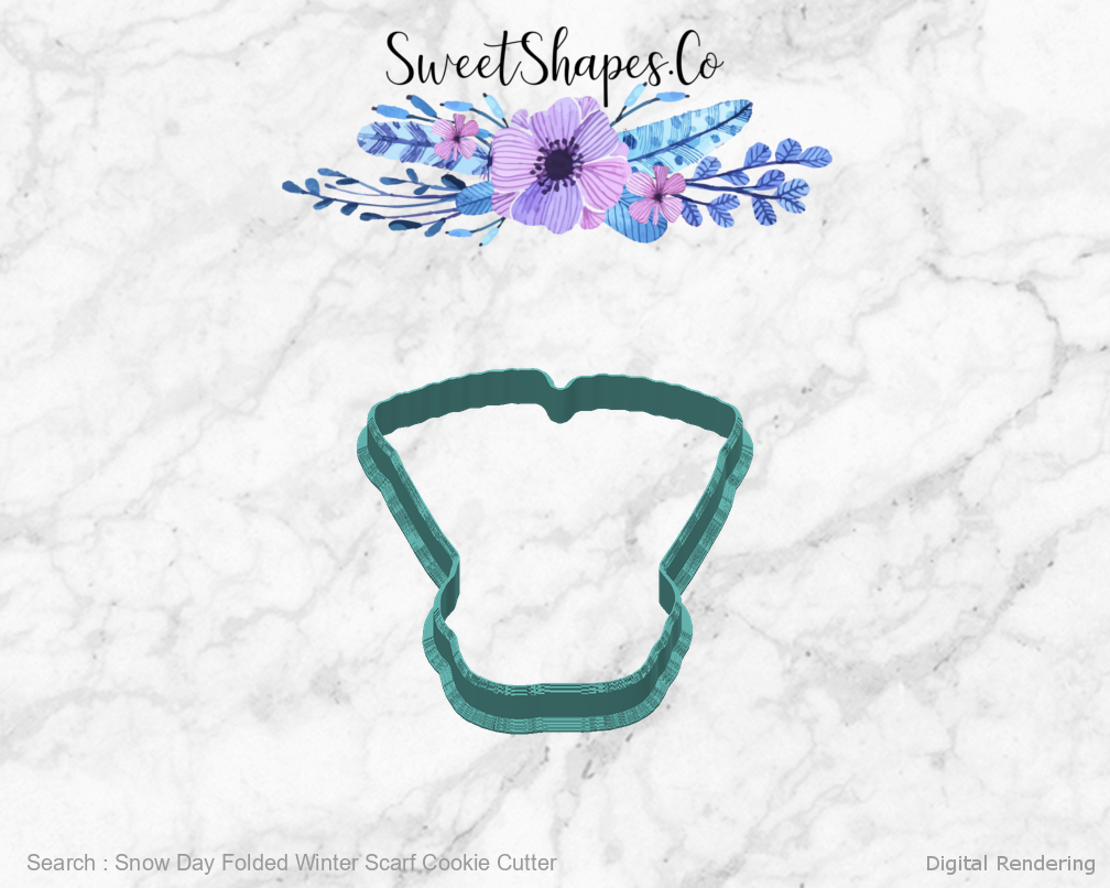 Snow Day Folded Winter Scarf Cookie Cutter — back view