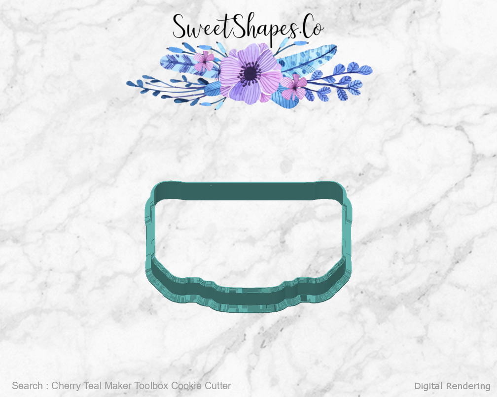 Cherry Teal Maker Toolbox Cookie Cutter — back view