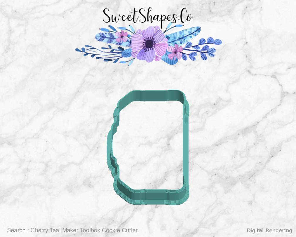 Cherry Teal Maker Toolbox Cookie Cutter — left view