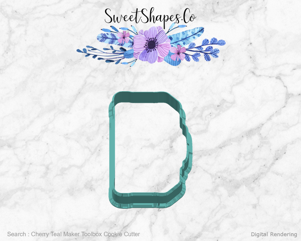 Cherry Teal Maker Toolbox Cookie Cutter — right view