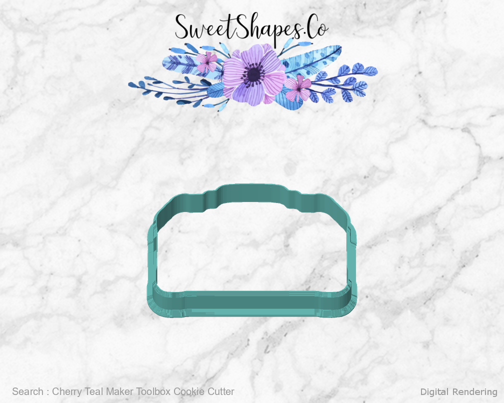Cherry Teal Maker Toolbox Cookie Cutter — front view