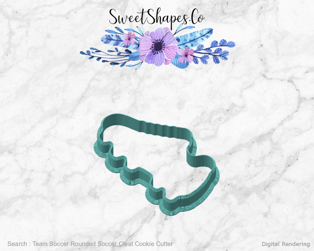 Team Soccer Rounded Soccer Cleat Cookie Cutter — angled front view