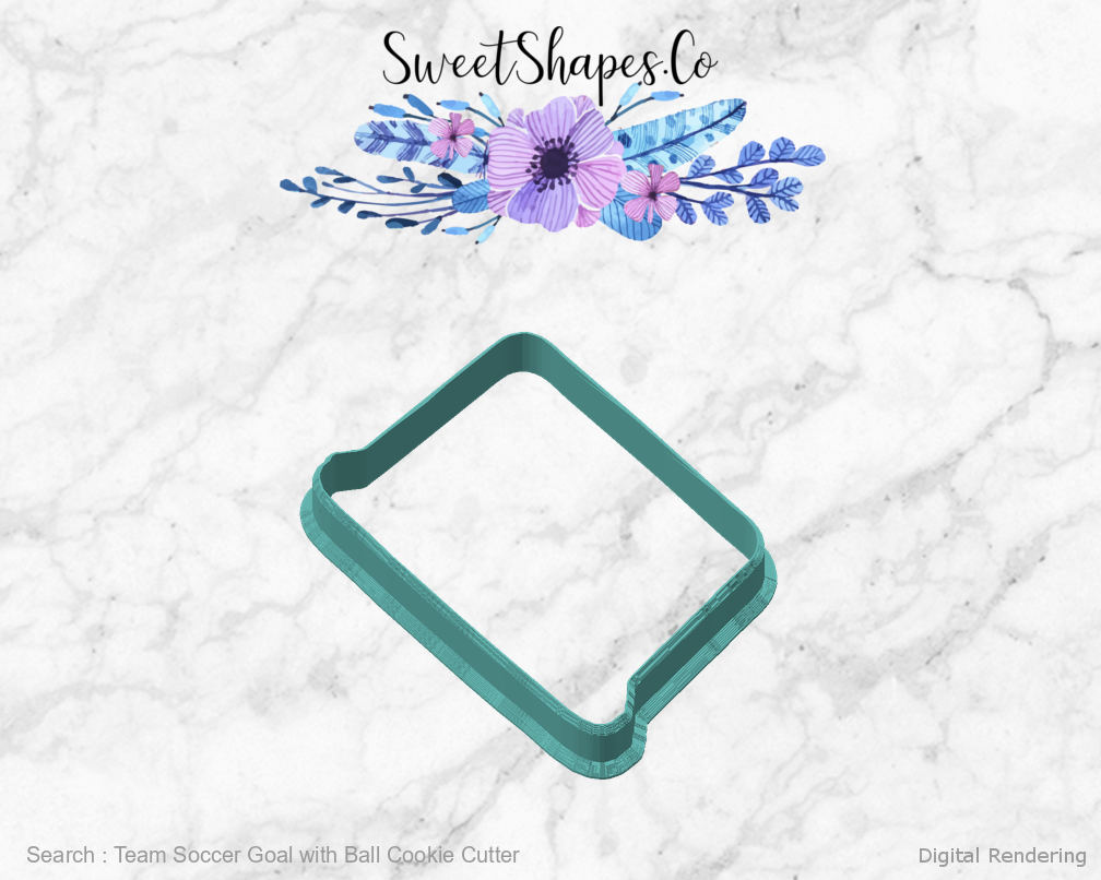 Team Soccer Goal with Ball Cookie Cutter — angled front view