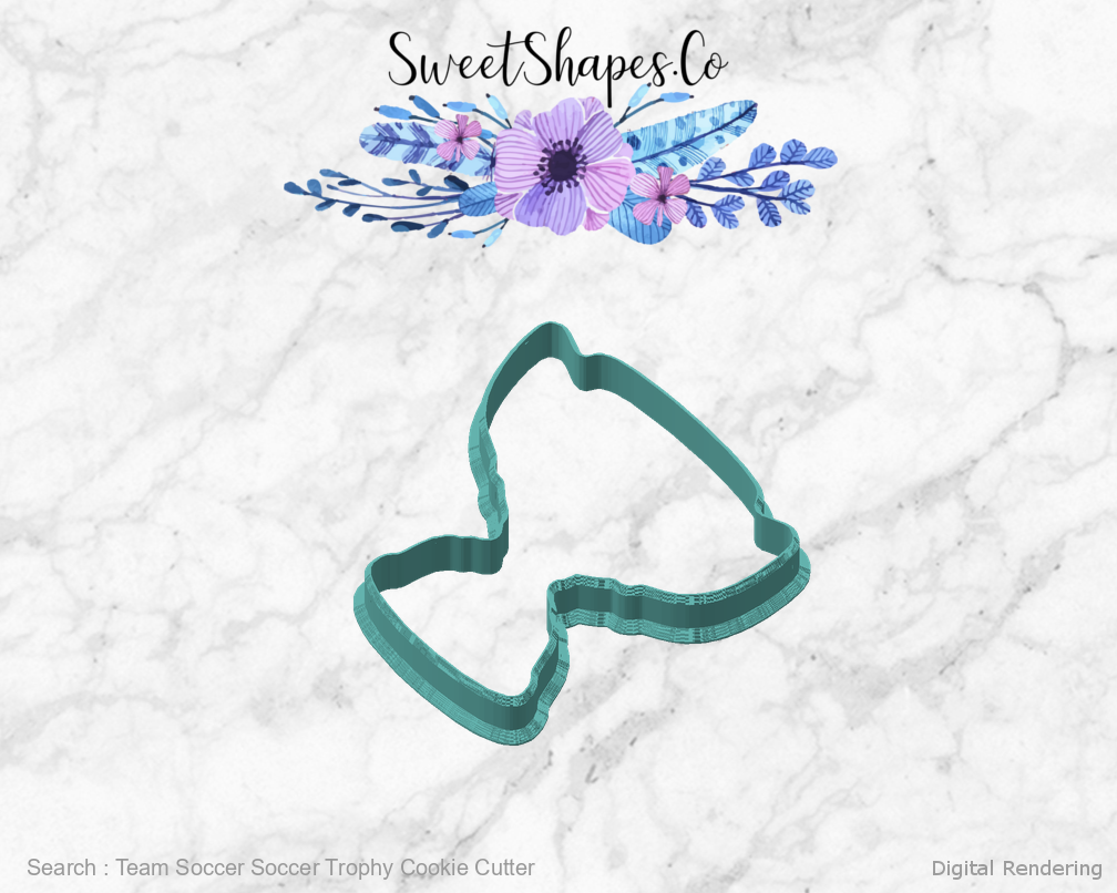Team Soccer Soccer Trophy Cookie Cutter — angled front view