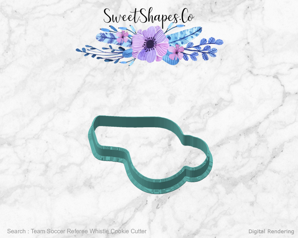 Team Soccer Referee Whistle Cookie Cutter — angled front view