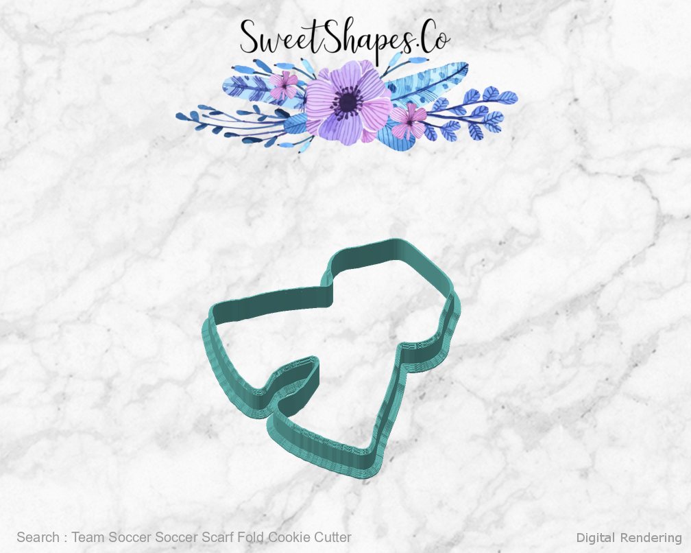 Team Soccer Soccer Scarf Fold Cookie Cutter — angled front view