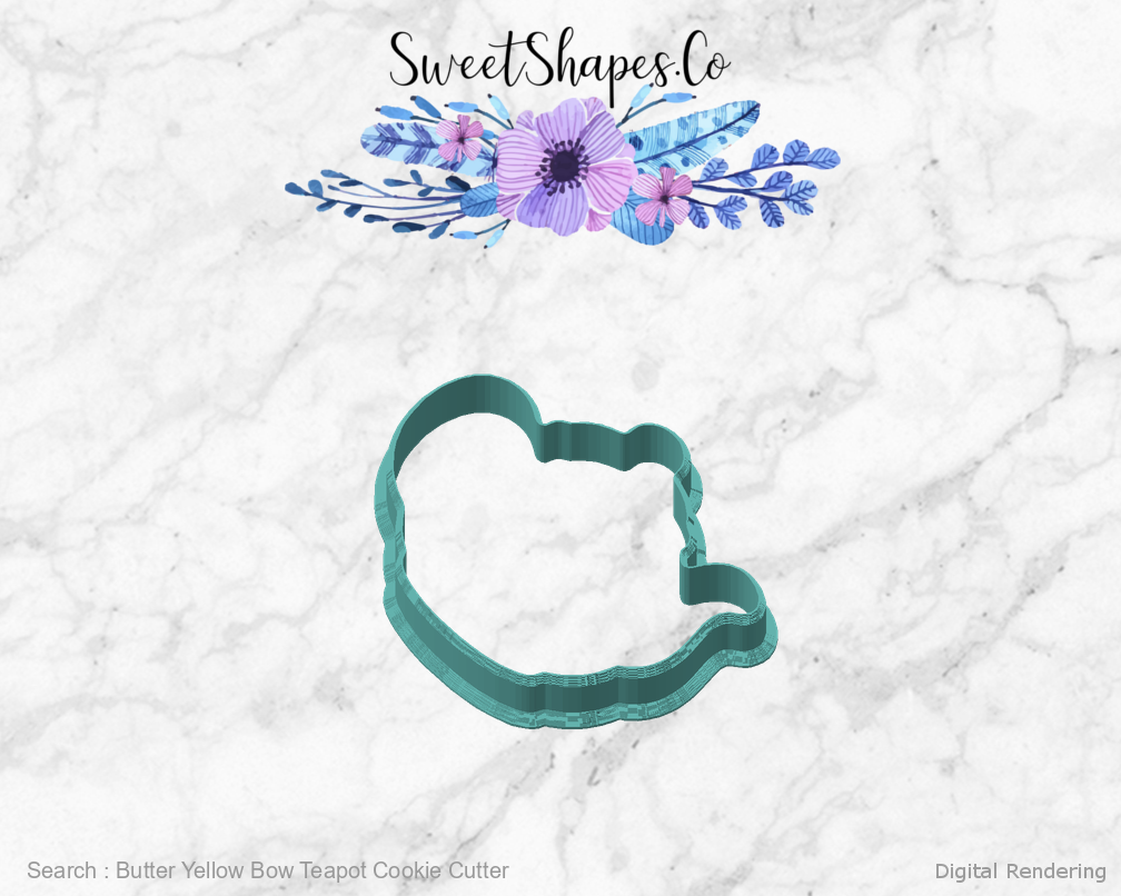 Butter Yellow Bow Teapot Cookie Cutter — angled front view
