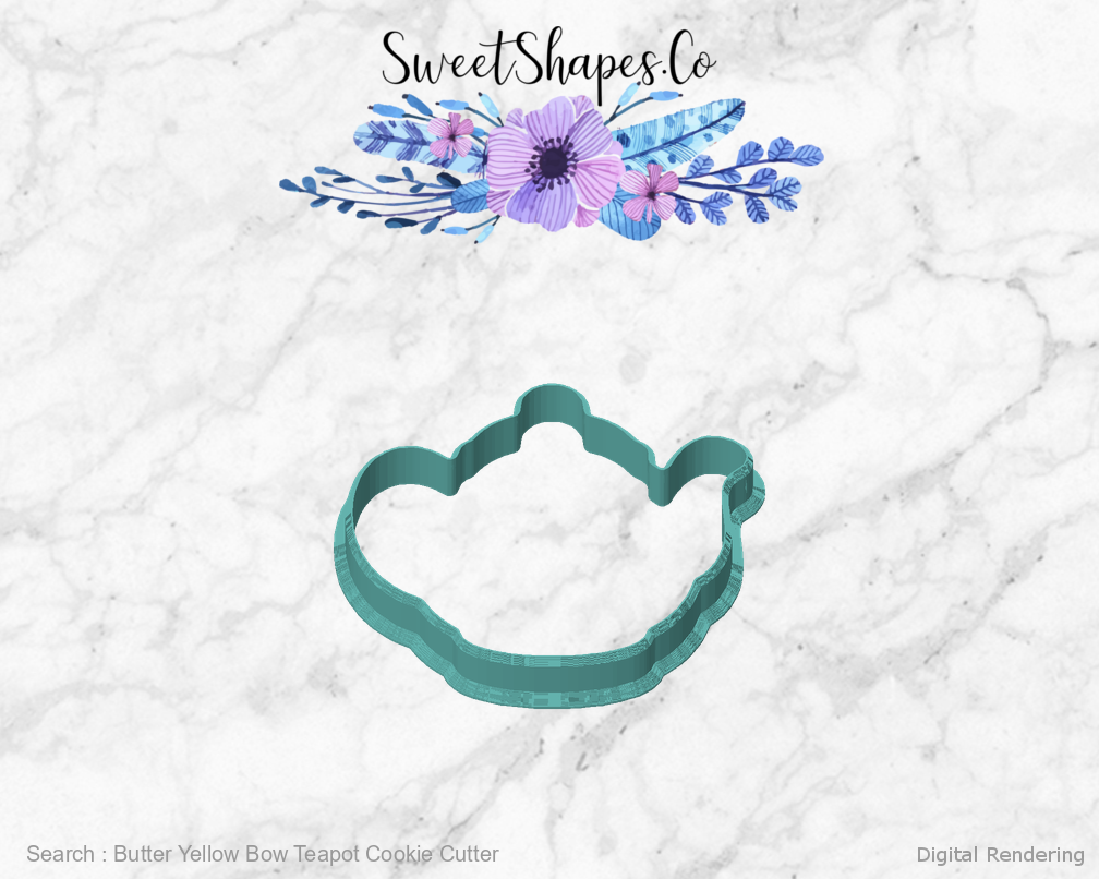 Butter Yellow Bow Teapot Cookie Cutter — front view