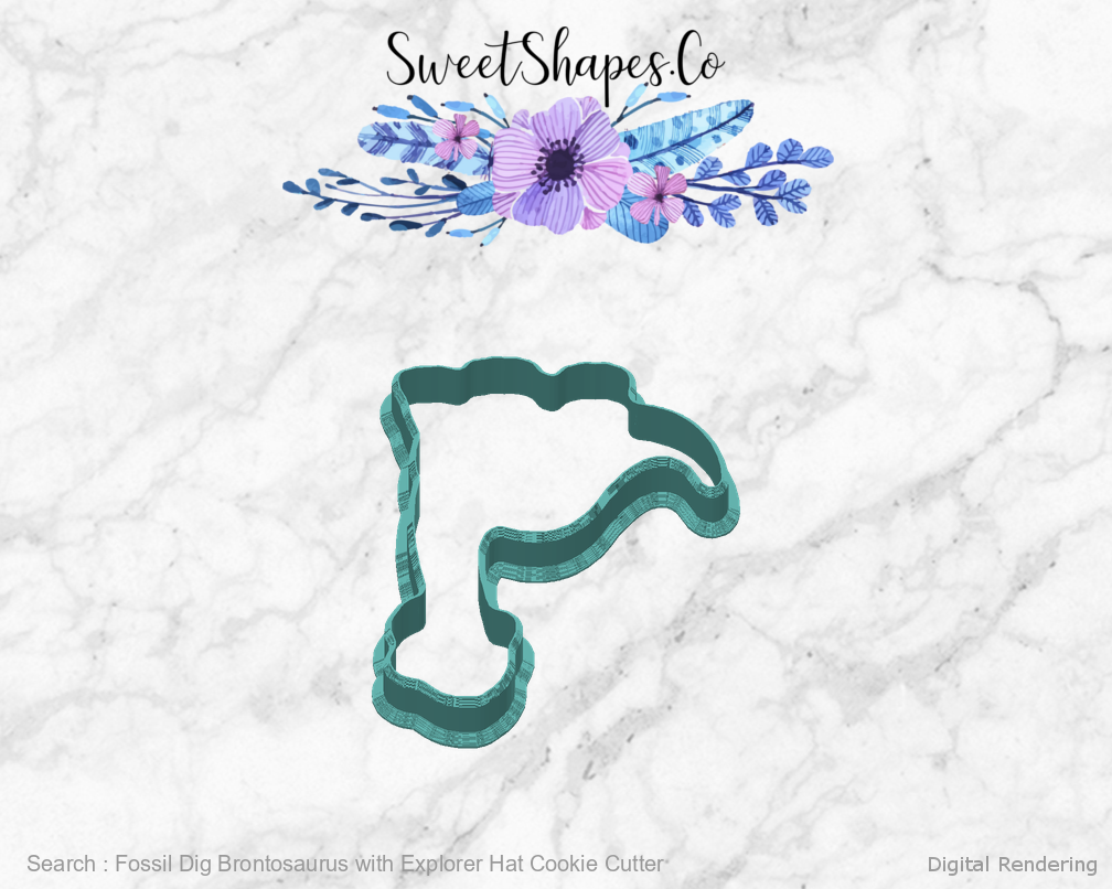 Fossil Dig Brontosaurus with Explorer Hat Cookie Cutter — back view
