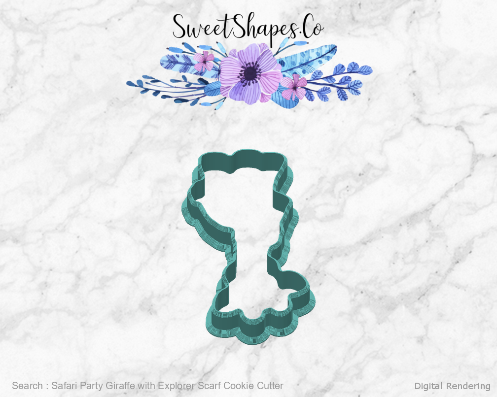 Safari Party Giraffe with Explorer Scarf Cookie Cutter — back view