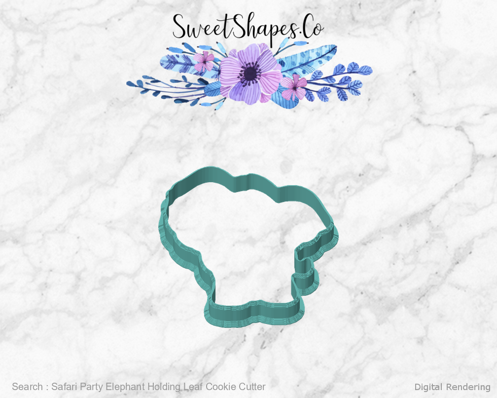 Safari Party Elephant Holding Leaf Cookie Cutter — front view