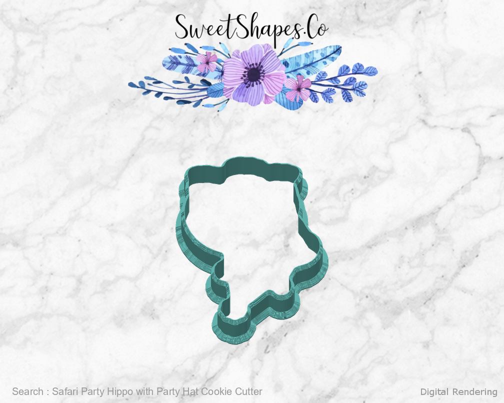 Safari Party Hippo with Party Hat Cookie Cutter — back view