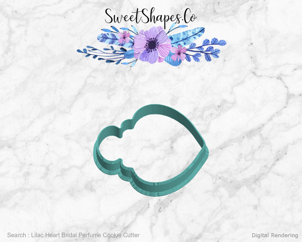 Lilac Heart Bridal Perfume Cookie Cutter — left view