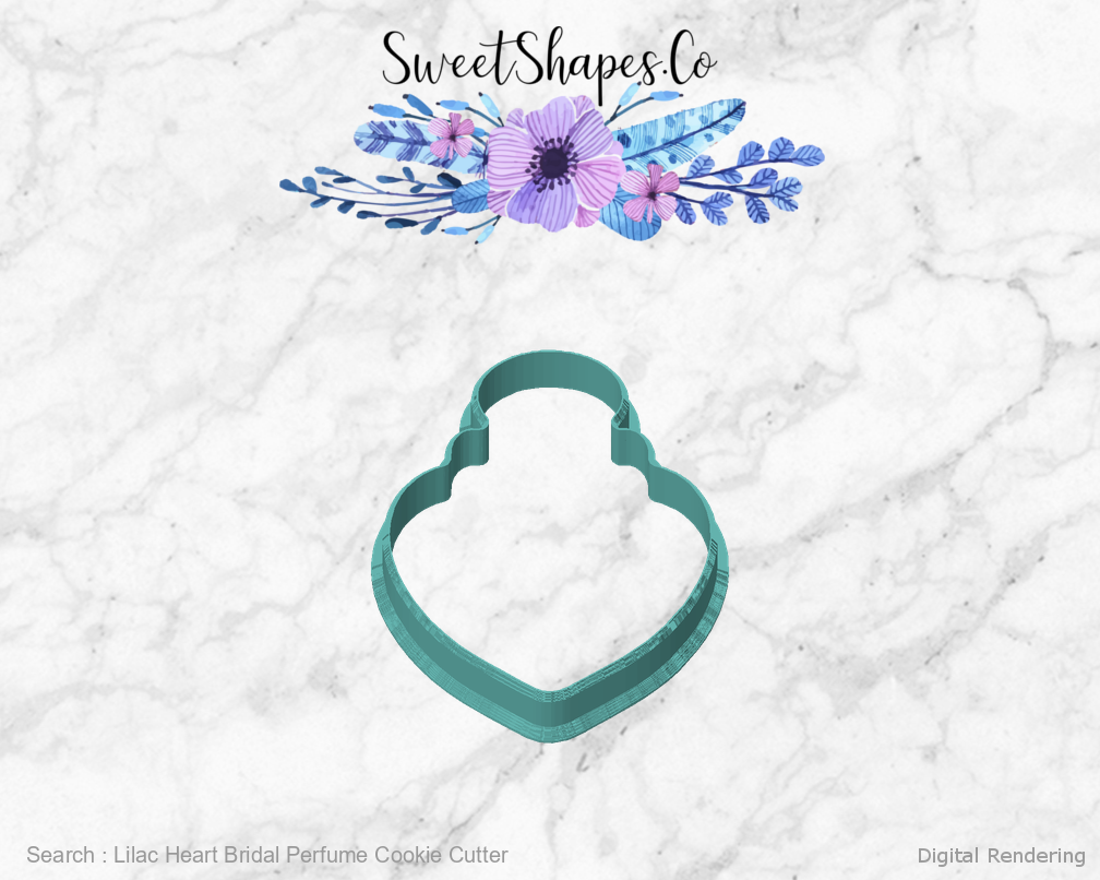 Lilac Heart Bridal Perfume Cookie Cutter — front view