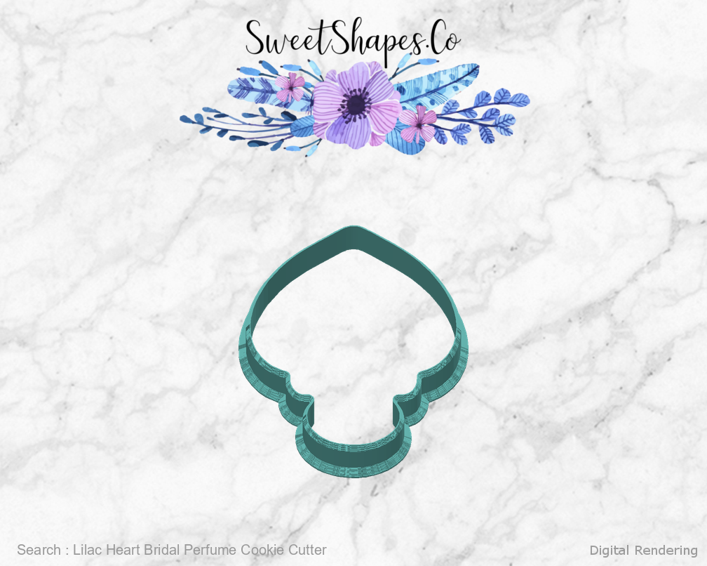 Lilac Heart Bridal Perfume Cookie Cutter — back view