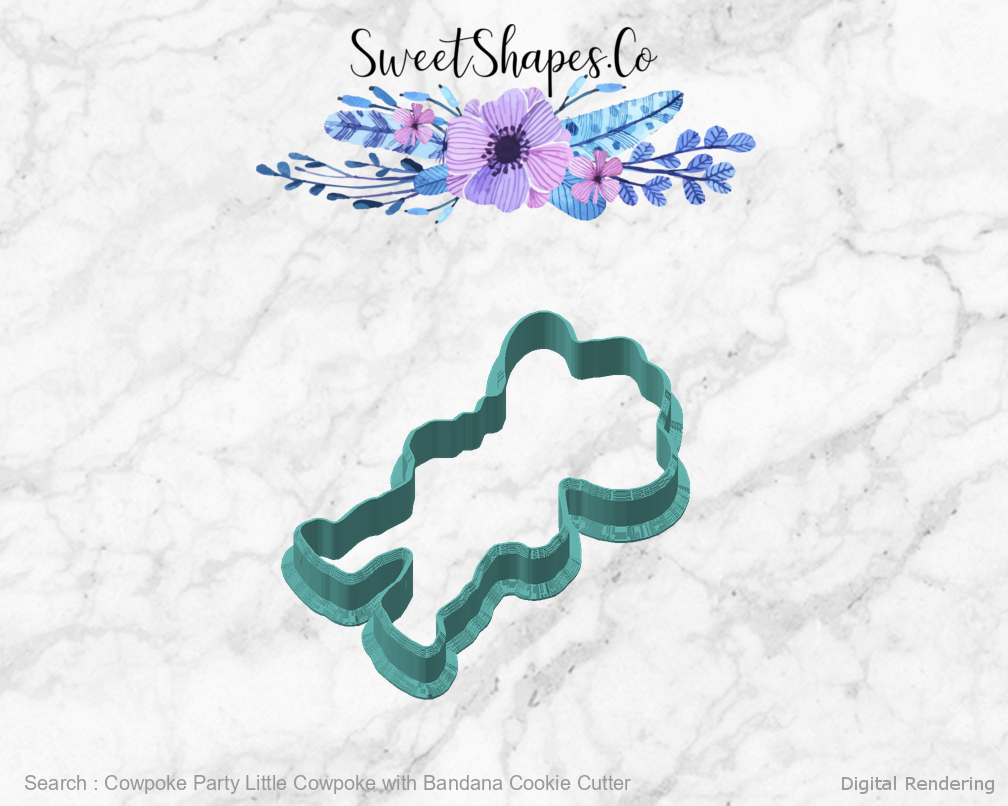 Cowpoke Party Little Cowpoke with Bandana Cookie Cutter — angled front view