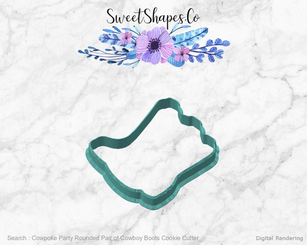 Cowpoke Party Rounded Pair of Cowboy Boots Cookie Cutter — angled front view