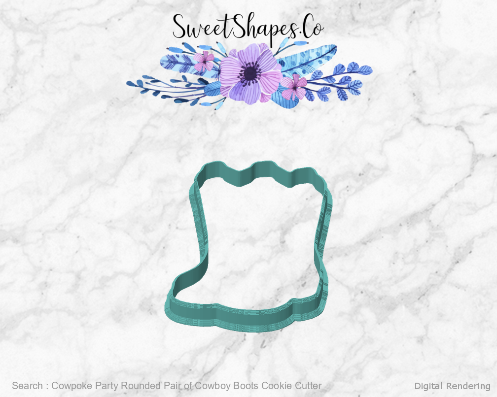 Cowpoke Party Rounded Pair of Cowboy Boots Cookie Cutter — front view