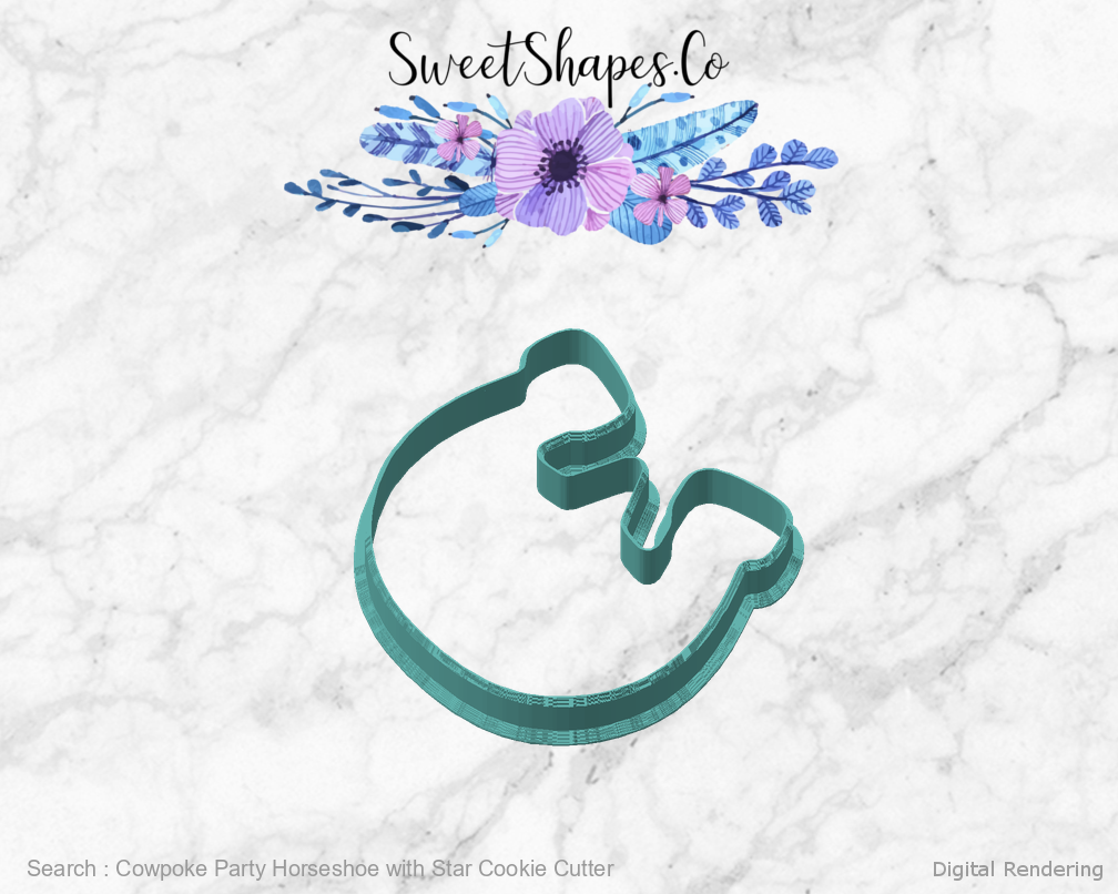 Cowpoke Party Horseshoe with Star Cookie Cutter — angled front view