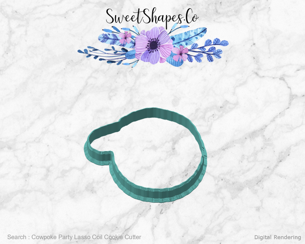 Cowpoke Party Lasso Coil Cookie Cutter — angled front view