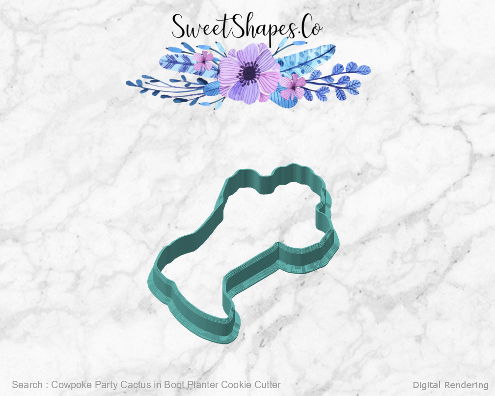 Cowpoke Party Cactus in Boot Planter Cookie Cutter — angled front view
