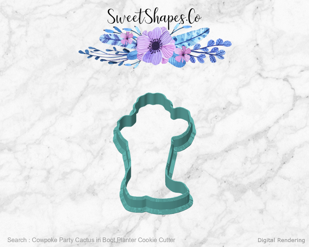 Cowpoke Party Cactus in Boot Planter Cookie Cutter — front view