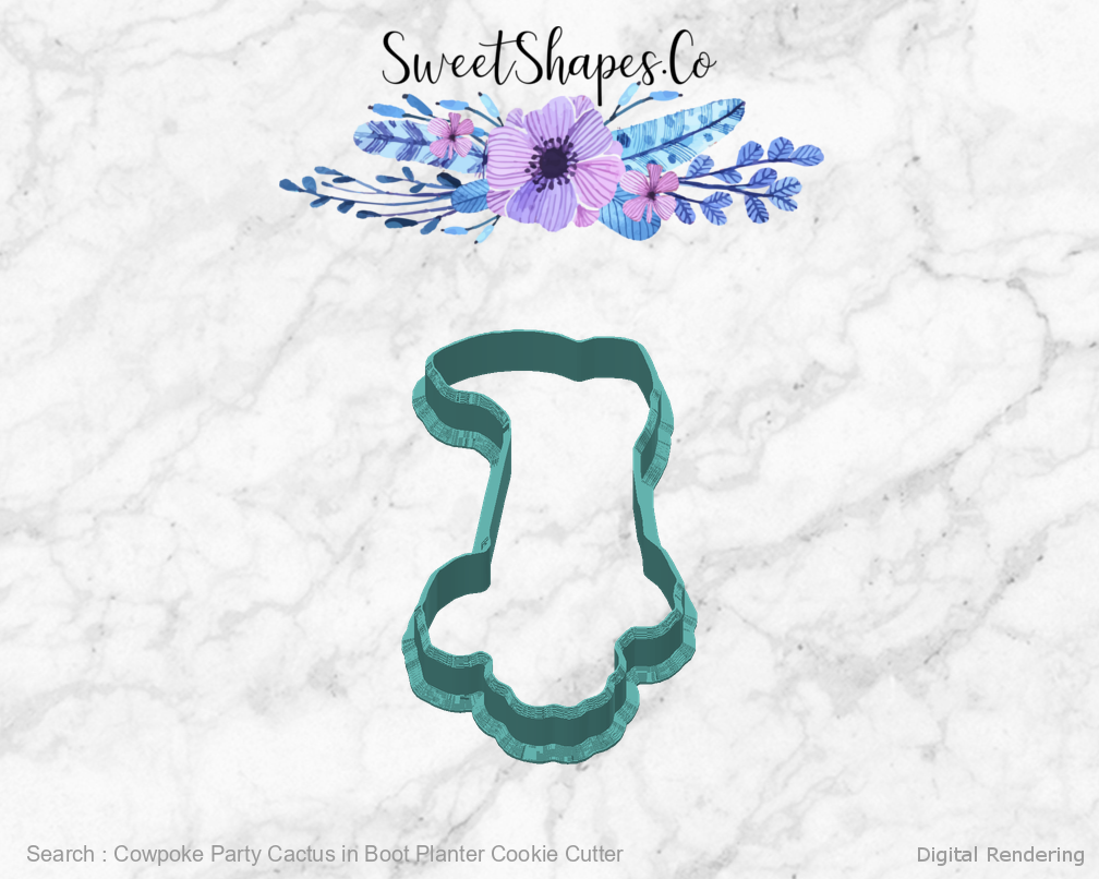 Cowpoke Party Cactus in Boot Planter Cookie Cutter — back view