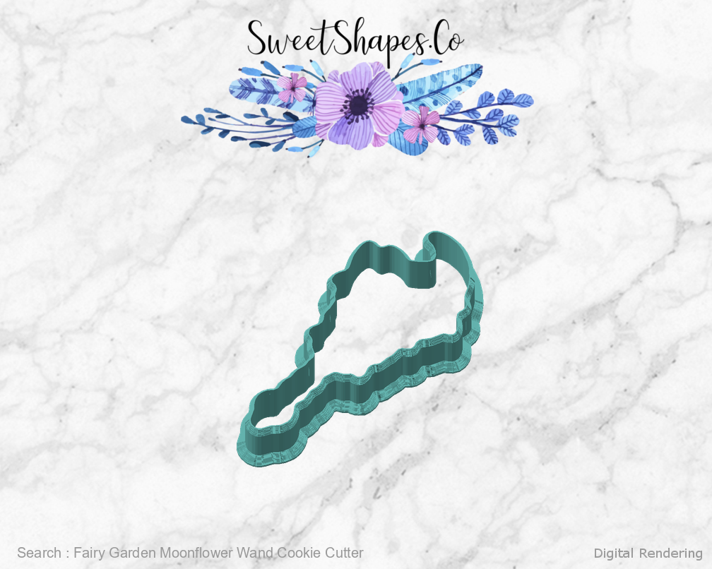 Fairy Garden Moonflower Wand Cookie Cutter — angled front view