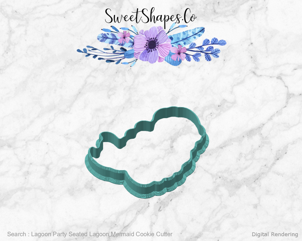 Lagoon Party Seated Lagoon Mermaid Cookie Cutter — angled front view