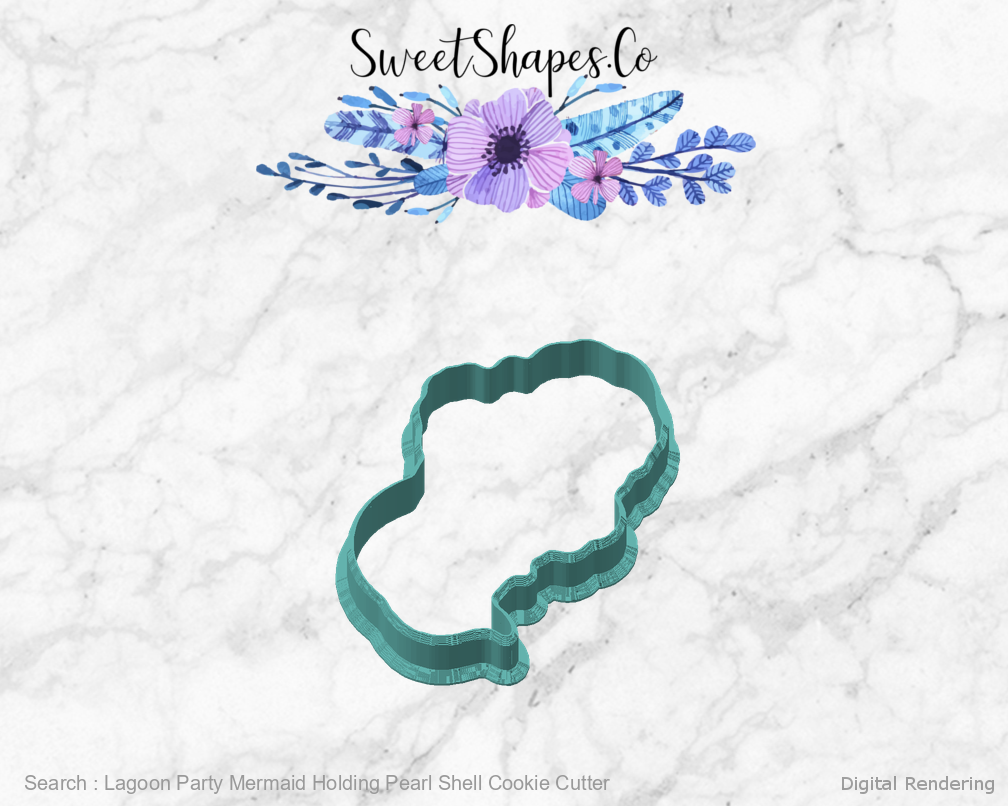 Lagoon Party Mermaid Holding Pearl Shell Cookie Cutter — angled front view