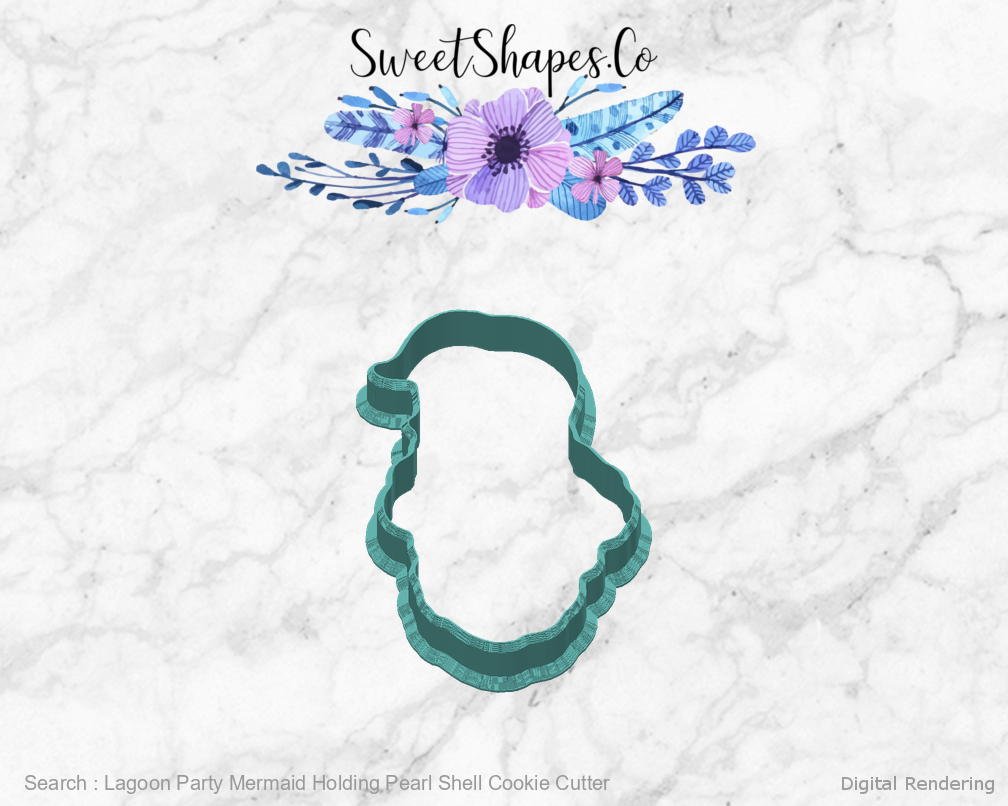 Lagoon Party Mermaid Holding Pearl Shell Cookie Cutter — back view