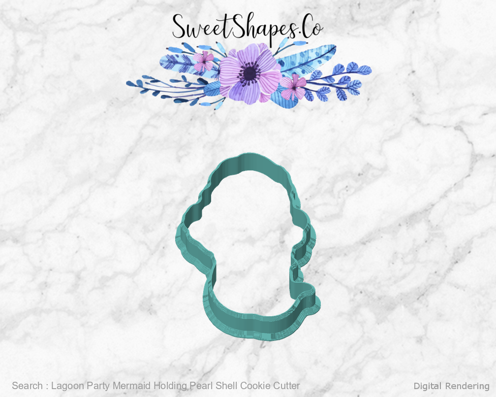 Lagoon Party Mermaid Holding Pearl Shell Cookie Cutter — front view