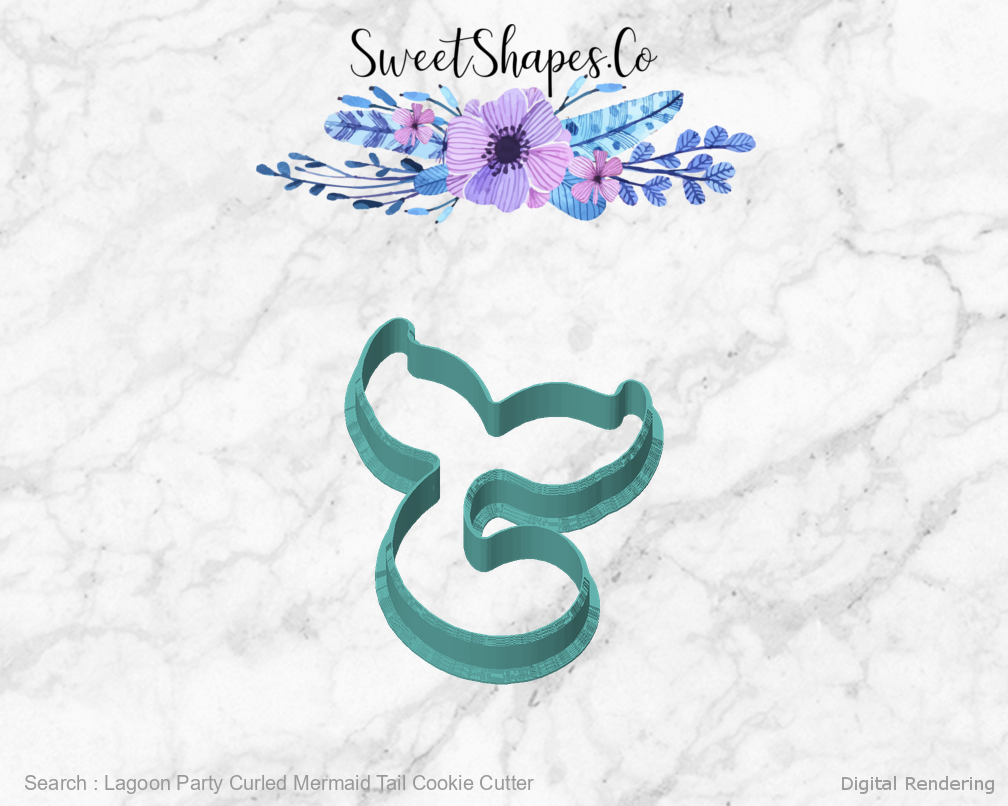 Lagoon Party Curled Mermaid Tail Cookie Cutter — front view
