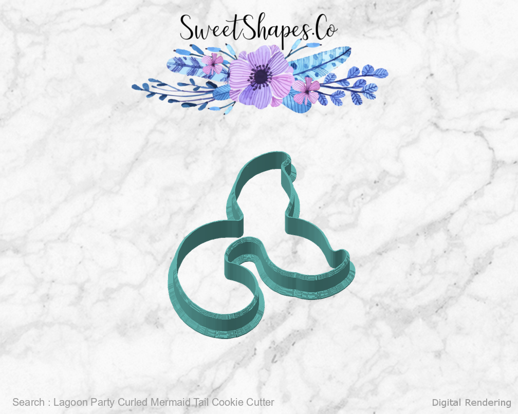 Lagoon Party Curled Mermaid Tail Cookie Cutter — angled front view