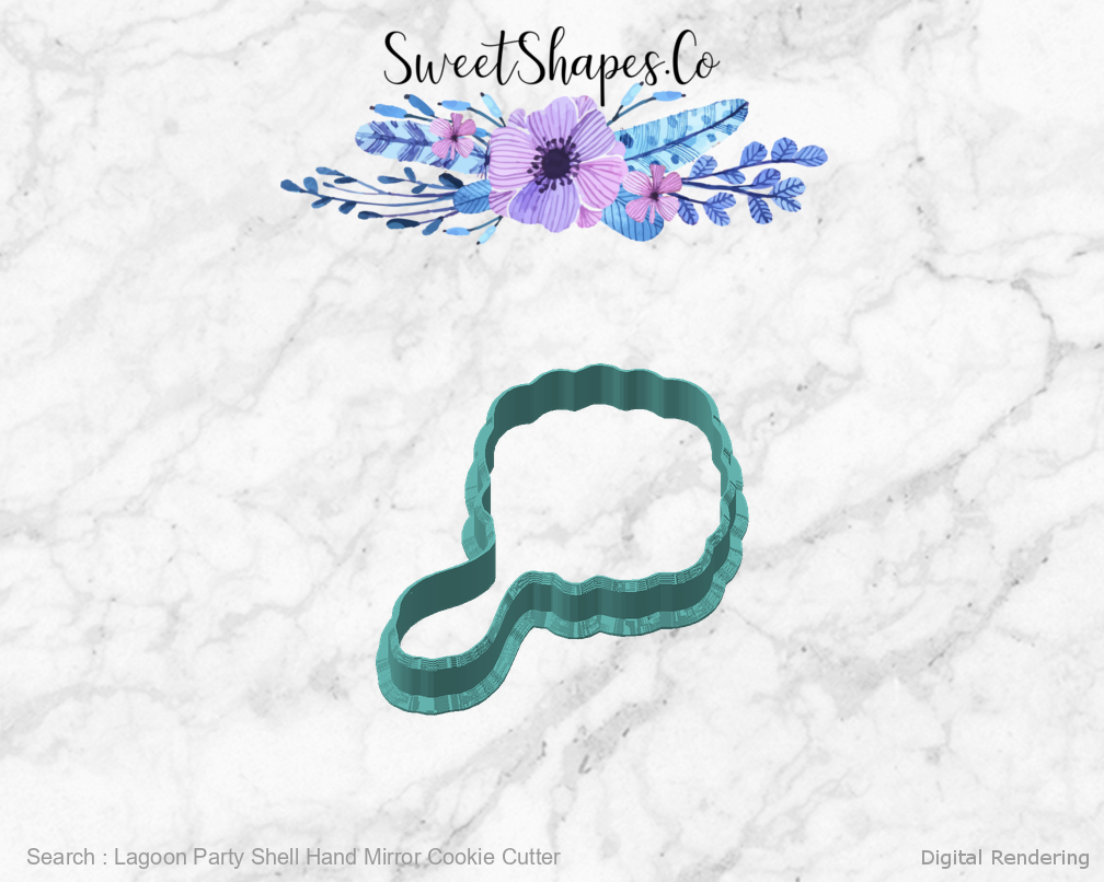 Lagoon Party Shell Hand Mirror Cookie Cutter — angled front view