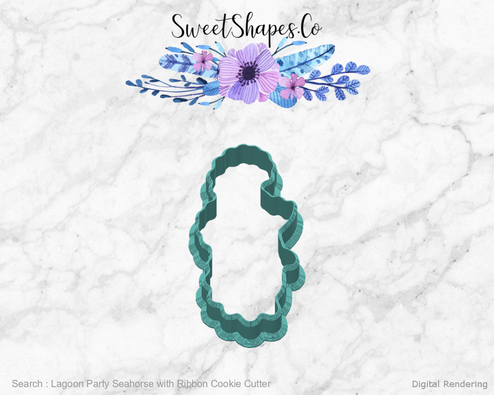 Lagoon Party Seahorse with Ribbon Cookie Cutter — back view