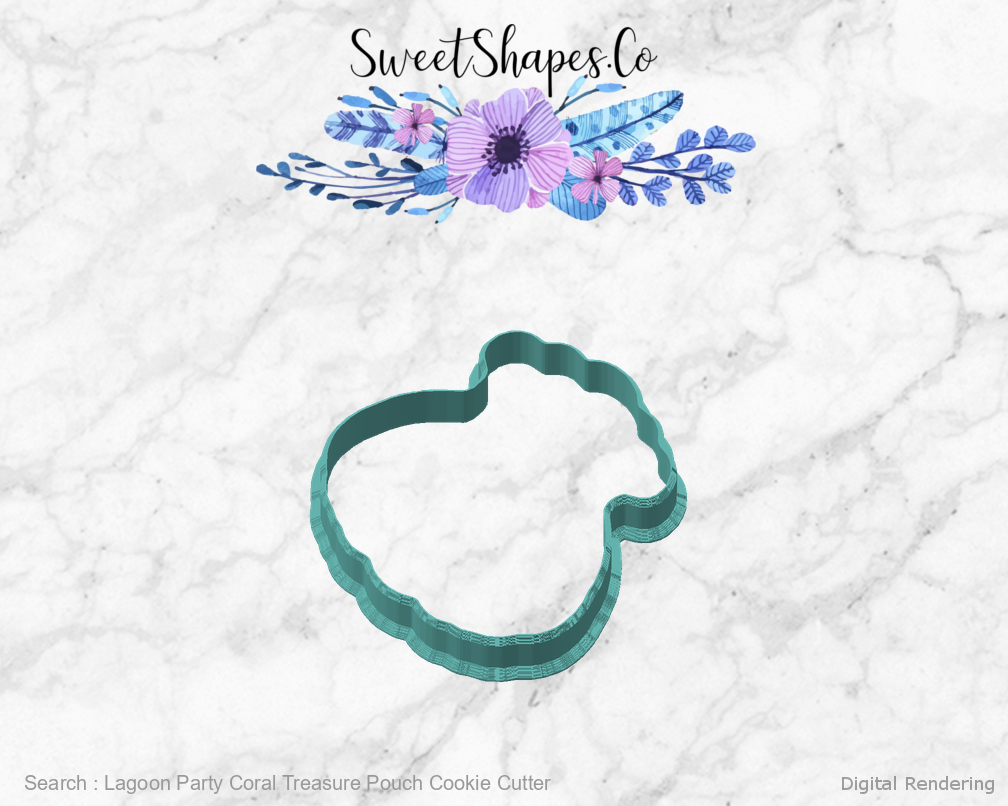 Lagoon Party Coral Treasure Pouch Cookie Cutter — angled front view